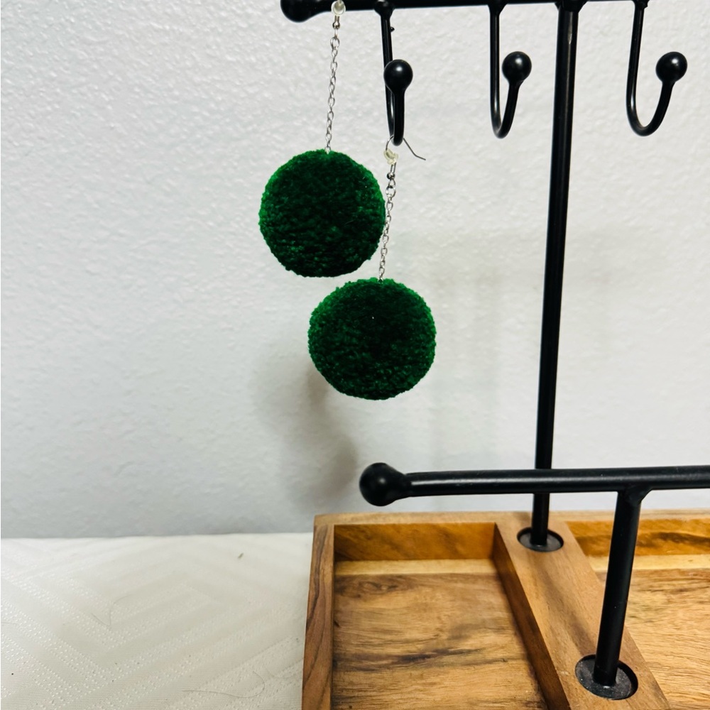 Green Pom Pom Earrings
